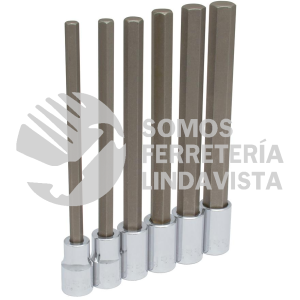 54416L JUEGO DE DADOS CON PUNTA HEXAGONAL EXTRA LARGA CUADRO DE 1/2", EN PULGADAS, 6 PIEZAS URREA