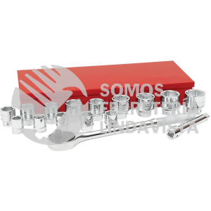 55100H JUEGO DE DADOS Y ACCESORIOS CUADRO DE 3/4" EN PULGADAS, 17 PIEZAS URREA