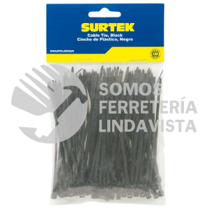 114205 CINCHOS PLASTICOS 150 X 3.6 MM, TENSION 18 KG DE 50 PIEZAS COLOR NEGRO SURTEK