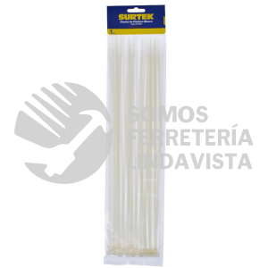 114212 CINCHOS PLASTICOS 300 X 4.6 MM, TENSION 22 KG DE 50 PIEZAS COLOR BLANCO SURTEK
