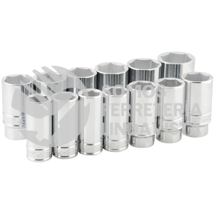 55111 JUEGO DE DADOS LARGOS CUADRO DE 3/4", 6 PUNTAS, EN PULGADAS, 13 PIEZAS URREA