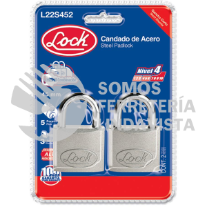 L22S452 JUEGO DE 2 CANDADOS DE ACERO CORTOS 45 MM, LLAVE ESTANDAR LOCK