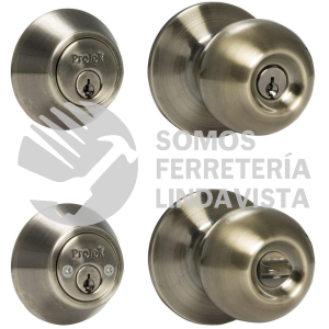 MY-CT5362BOLA-US5 COMBO DE POMO BOLA FUNCION DOBLE, LATON ANTIGUO, LLAVE ESTANDAR, BLISTER PROLOK