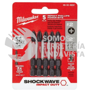 48-32-4602 PUNTA PH2 2", 5 PIEZAS MILWAUKEE