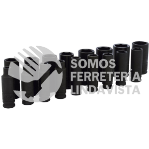 72216 JUEGO DE DADOS LARGOS DE IMPACTO METRICOS CUADRO DE 3/8", 12 PUNTAS, 17 PIEZAS URREA