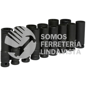 74203 JUEGO DE DADOS LARGOS DE IMPACTO CUADRO DE 1/2", 12 PUNTAS, METRICOS, 15 PIEZAS URREA