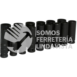 73214M JUEGO DE DADOS LARGOS DE IMPACTO CUADRO DE 1/2", METRICOS, 6 PUNTAS, 15 PIEZAS URREA