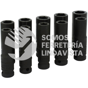73212M JUEGO DE DADOS LARGOS DE IMPACTO CUADRO DE 1/2", METRICOS, 6 PUNTAS, 10 PIEZAS URREA