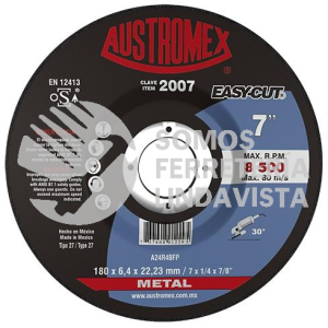 2007 DISCO CON CENTRO DEPRIMIDO PARA DESBASTE DE METAL EASY-CUT TIPO 27 GRANO 24 (7"X1/4"X7/8") AUSTROMEX