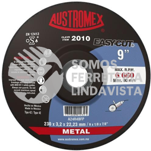 2010 DISCO CON CENTRO DEPRIMIDO PARA CORTE DE METAL EASY-CUT TIPO 42 GRANO 24 (9"X1/8"X7/8") AUSTROMEX