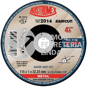 2014 DISCO PARA CORTE DE METAL EASY-CUT TIPO 41 GRANO 46 (4-1/2"X0 040"X7/8") AUSTROMEX