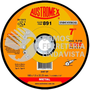 891 DISCO PARA CORTE DE METAL INDUSTRIAL TIPO 41 GRANO 46 (7"X0 060"X7/8") AUSTROMEX