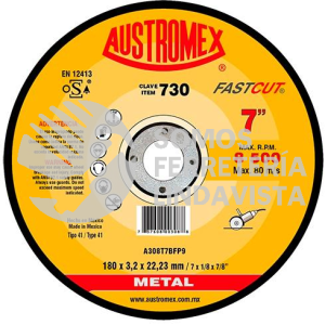730 DISCO PARA CORTE DE METAL FAST CUT TIPO 41 GRANO 308 (7"X1/8"X7/8") AUSTROMEX