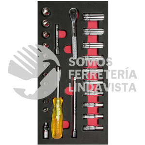 CH102 JUEGO DE DADOS CORTOS Y LARGOS Y ACCESORIOS CUADRO DE 1/4" EN PULGADAS, 26 PIEZAS URREA