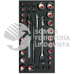 CH104 JUEGO DE DADOS CORTOS Y ACCESORIOS CUADRO DE 3/8" COMBINADOS, 34 PIEZAS URREA