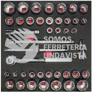 CH203 JUEGO DE DADOS CORTOS Y ACCESORIOS CUADRO DE 1/2" COMBINADOS, 42 PIEZAS URREA