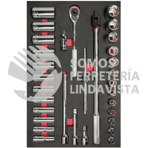 CH310 JUEGO DE DADOS CORTOS Y LARGOS Y ACCESORIOS CUADRO DE 1/2" EN PULGADAS, 32 PIEZAS URREA