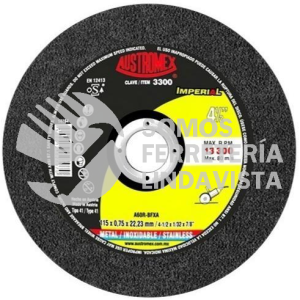 3300 DISCO DE CORTE 2 EN 1 PARA ACERO AL CARBON Y ACERO INOXIDABLE IMPERIAL TIPO 41 GRANO 60 (4-1/2"X1/32"X7/8") AUSTROMEX