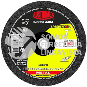3303 DISCO DE CORTE PARA ACERO AL CARBON IMPERIAL TIPO 41 GRANO 46 (7"X1/16"X7/8") AUSTROMEX