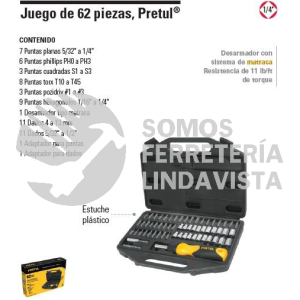 22982 SET-62 JUEGO DE HERRAMIENTAS PARA MANTENIMIENTO 62 PIEZAS PRETUL