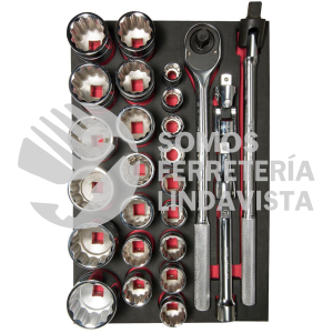 CH301 JUEGO DE DADOS CORTOS Y ACCESORIOS CUADRO 3/4" EN PULGADAS, 27 PIEZAS URREA