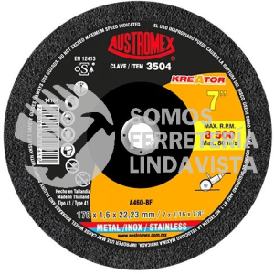 3504 DISCO DE CORTE 2 EN 1 PARA ACERO AL CARBON Y ACERO INOXIDABLE KREATOR TIPO 41 GRANO 46 (7"X1/16"X7/8") AUSTROMEX
