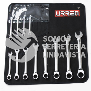 1201MCM JUEGO DE 15 LLAVES COMBINADAS PULIDO ESPEJO DE MATRACA METRICAS, 12 PUNTAS URREA
