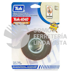 424001 CINTA DOBLE CAPA PARA MONTAJE GRIS 25MMX1 5M TIPO 4040 TUK