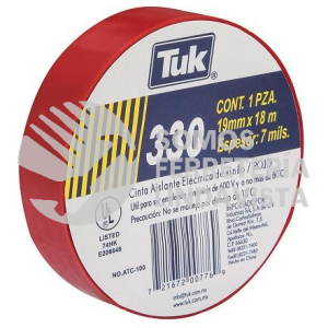 345301 CINTA AISLANTE ELECTRICA DE VINILO ROJA PREMIUM 19MMX18M TIPO 330 T U K