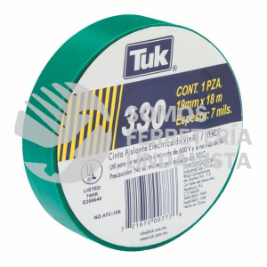 345302 CINTA AISLANTE ELECTRICA DE VINILO VERDE 19MMX18M TIPO 330 TUK