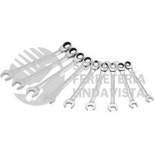 JLMC9R JUEGO DE 9 LLAVES COMBINADAS PULIDO ESPEJO DE MATRACA SPLINE REVERSIBLE EN PULGADAS URREA