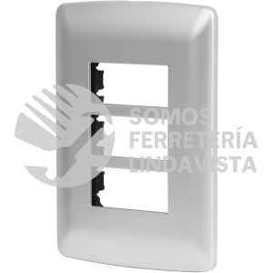 46399 PPTR-IP PLACA 3 MODULOS DE ABS LINEA ITALIANA COLOR PLATA VOLTECK