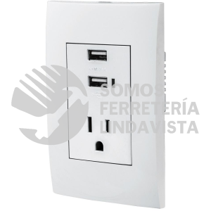 48313 COUSB-OB CONTACTO 2POLOS + TIERRA CON 2 PUERTOS USB OSLO BLANCO VOLTECK