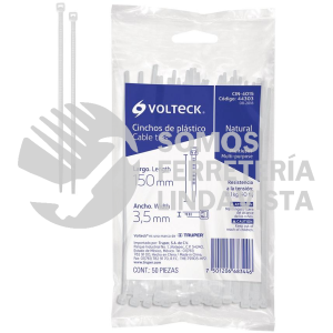 44303 CIN-4015 BOLSA CON 50 CINCHOS PLASTICOS 40 LB 150X3.5 MM NATURALES VOLTECK
