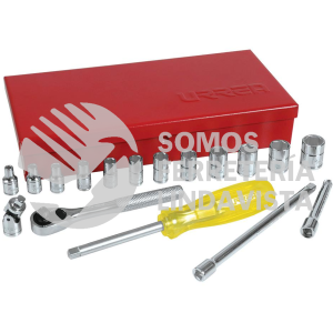 47205 JUEGO DE DADOS Y ACCESORIOS CUADRO DE 1/4" METRICO, 18 PIEZAS URREA