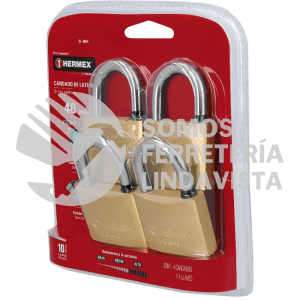 43445 CL-40X4 BLISTER CON 4 CANDADOS DE LATON DE 40MM CON GANCHO CORTO HERMEX