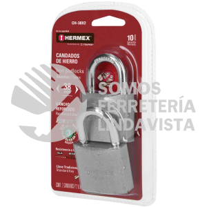 43321 CH-38X2 BLISTER CON 2 CANDADOS DE HIERRO DE 38MM CON GANCHO CORTO HERMEX