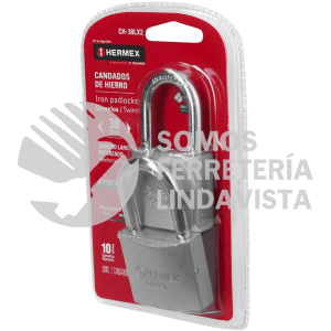 43329 CH-38LX2 BLISTER CON 2 CANDADOS DE HIERRO DE 38MM CON GANCHO LARGO HERMEX