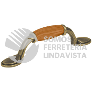 43831 JAL-0631 JALADERA DE 76 MM LATON ANTIGUO CON INSERTO TIPO MADERA HERMEX