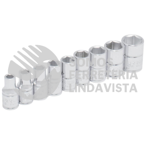 47204 JUEGO DE DADOS CUADRO DE 1/4", 6 PUNTAS, EN PULGADAS, EN RIEL, 9 PIEZAS URREA