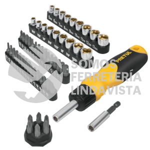 22976 AUTO-61 DESARMADOR TIPO MATRACA CON 35 PUNTAS Y 18 DADOS PRETUL