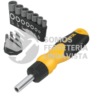 22974 DES-14P DESARMADOR TIPO MATRACA CON 6 PUNTAS Y 7 DADOS PRETUL