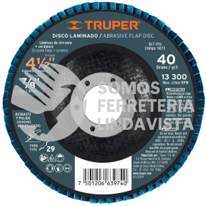 11673 DLT-1716 DISCO 4-1/2" LAMINADO GRANO 40 CENTRO 7/8" TRUPER