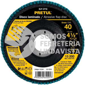 22350 DLP-2716 DISCO 4-1/2" LAMINADO GRANO 40 CENTRO 7/8" PRETUL