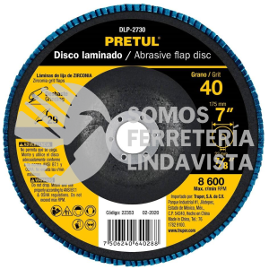 22353 DLP-2730 DISCO 7" LAMINADO GRANO 40 CENTRO 7/8" PRETUL