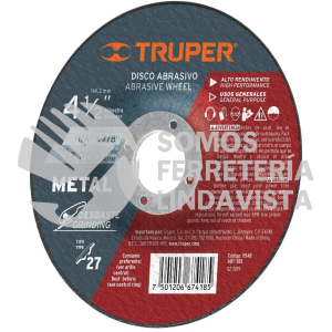 11548 ABT-386 DISCO TIPO 27 DE 4-1/2" X 6.4 MM DESBASTE DE METAL TRUPER