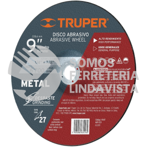11547 ABT-223 DISCO TIPO 27 DE 9" X 6.4 MM DESBASTE DE METAL TRUPER