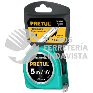 21612 PRO-5MEB-R FLEXOMETRO VERDE 5 M CINTA 19 MM EN TARJETA PRETUL