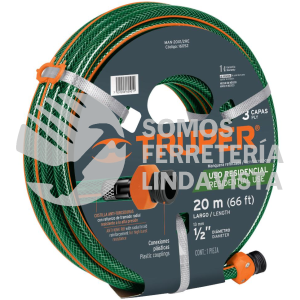 16052 MAN-20X1/2RE MANGUERA 1/2"REFORZADA 3 CAPAS 20 M CONEXIONES PLASTICAS TRUPER