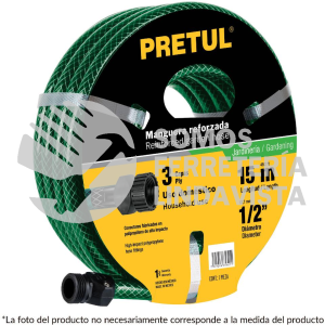 25016 MAN-10X1/2PR MANGUERA 1/2" REFORZADA 3 CAPAS 10M CONEXIONES PLAST PRETUL